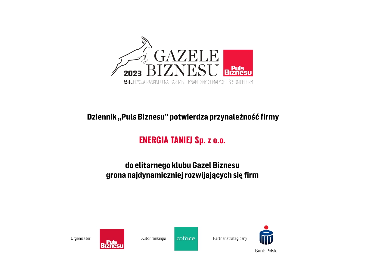 Gazele Biznesu 2023 dla Energii Taniej!